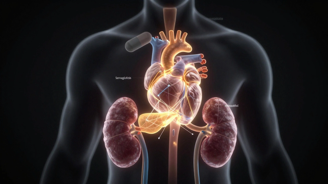 Human silhouette with glowing pathways linking organs, representing advanced diabetes care