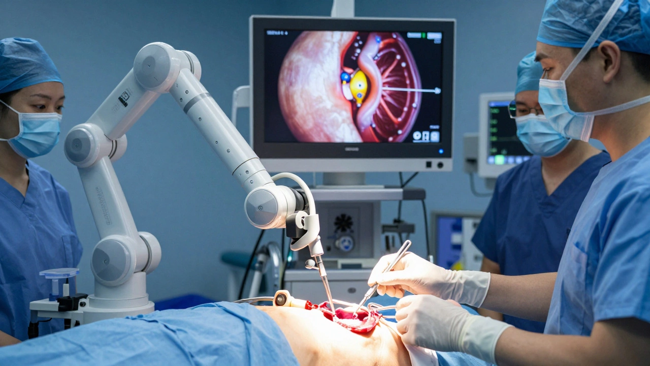 Minimally invasive valve replacement using robotic tools through small chest incisions.
