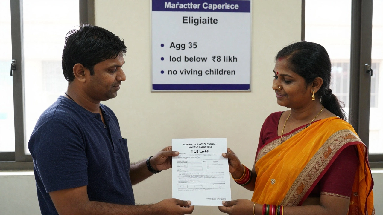 A couple receiving IVF subsidy paperwork at a government-empaneled clinic in Pune.