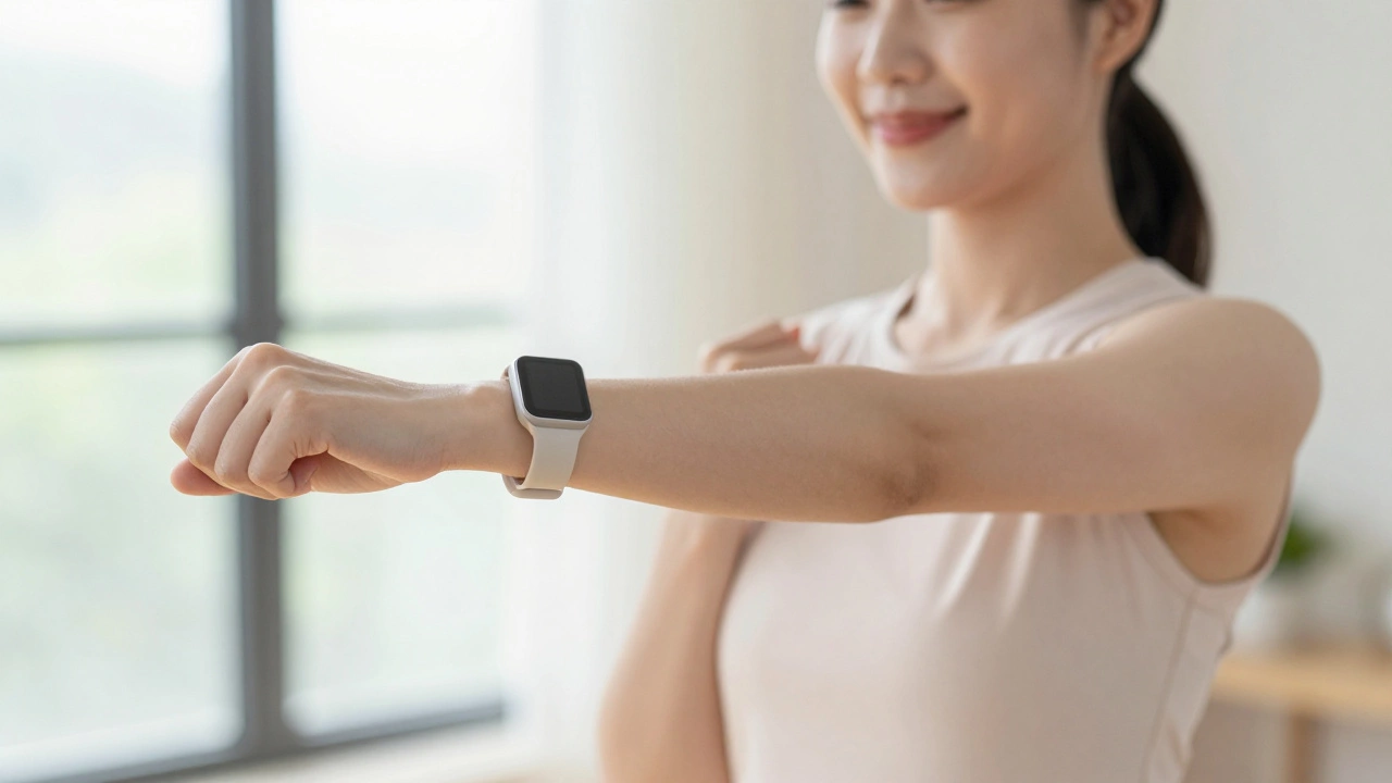 Happy person stretching after exercise in natural light