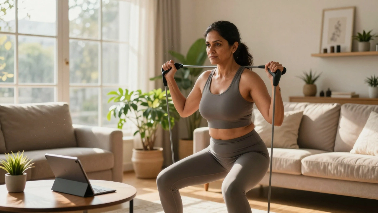 Woman exercising at home during diabetes management routine