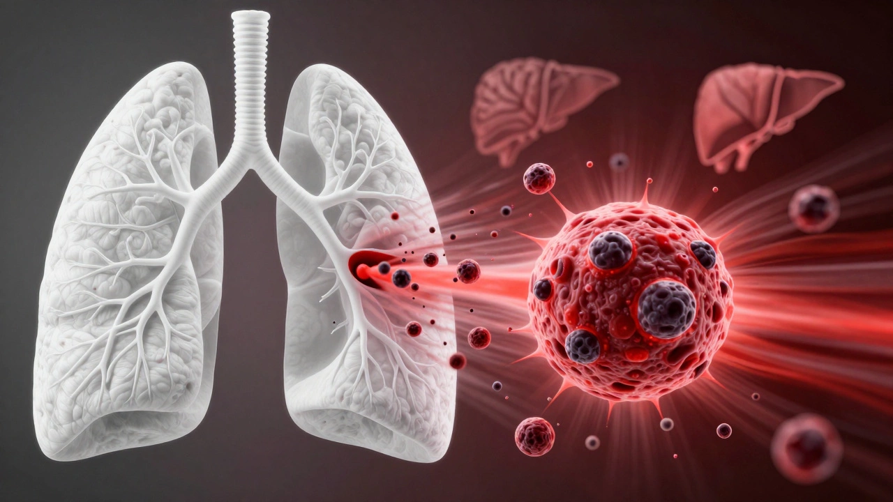 Lungs showing rapid spread of small cell cancer cells to organs