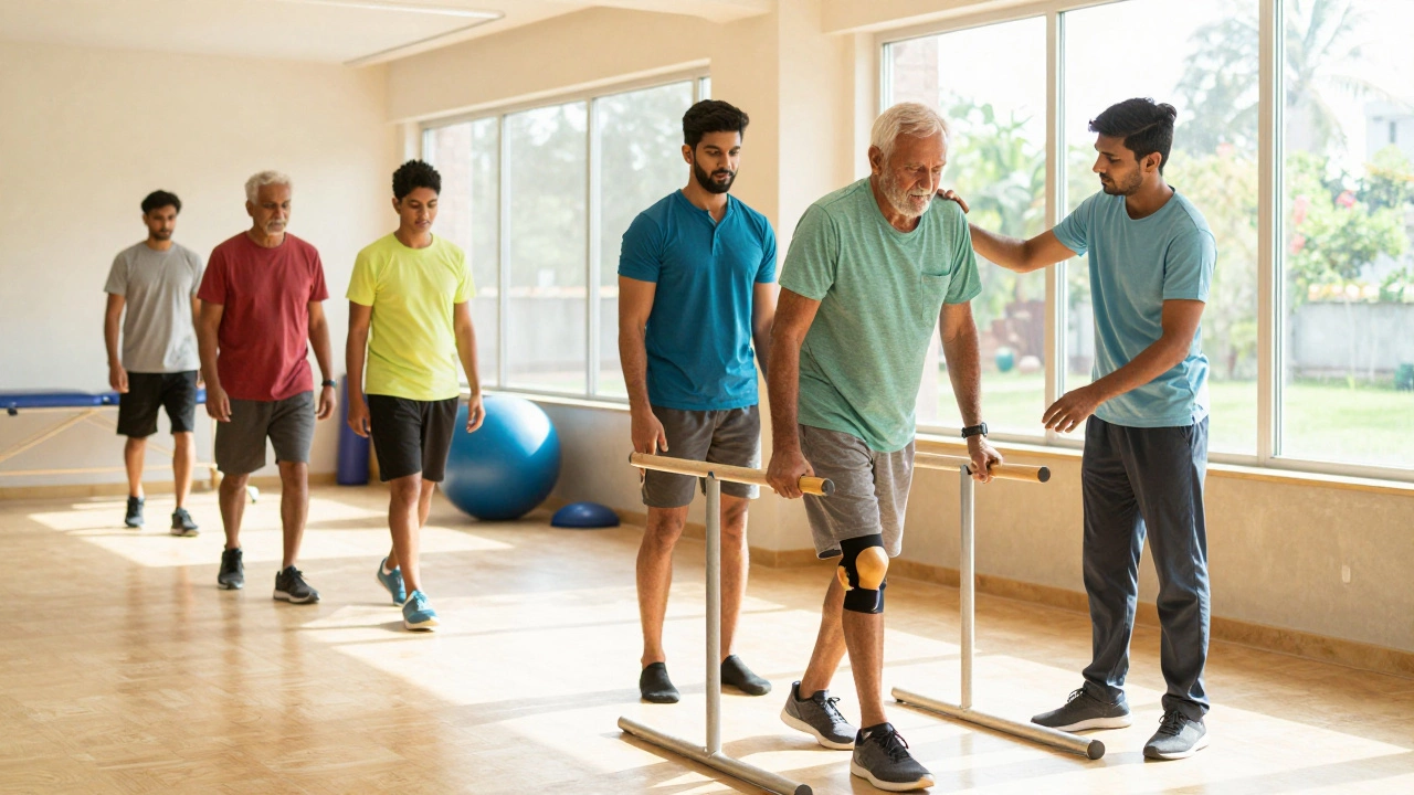 Patients undergoing physical therapy for recovery