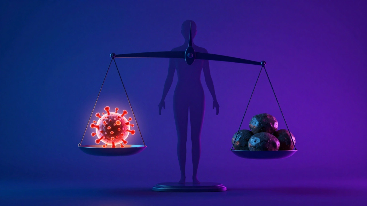 Abstract scale weighing chemo benefits against side effects