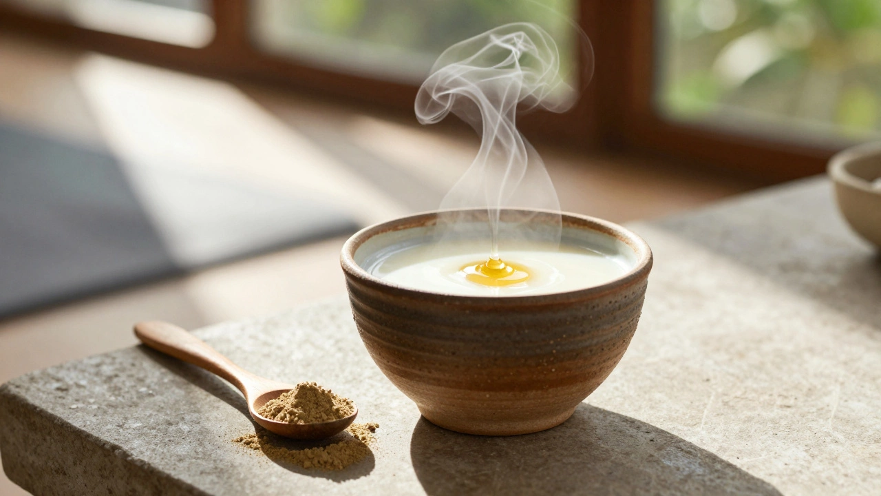 Warm milk with Ashwagandha powder and honey
