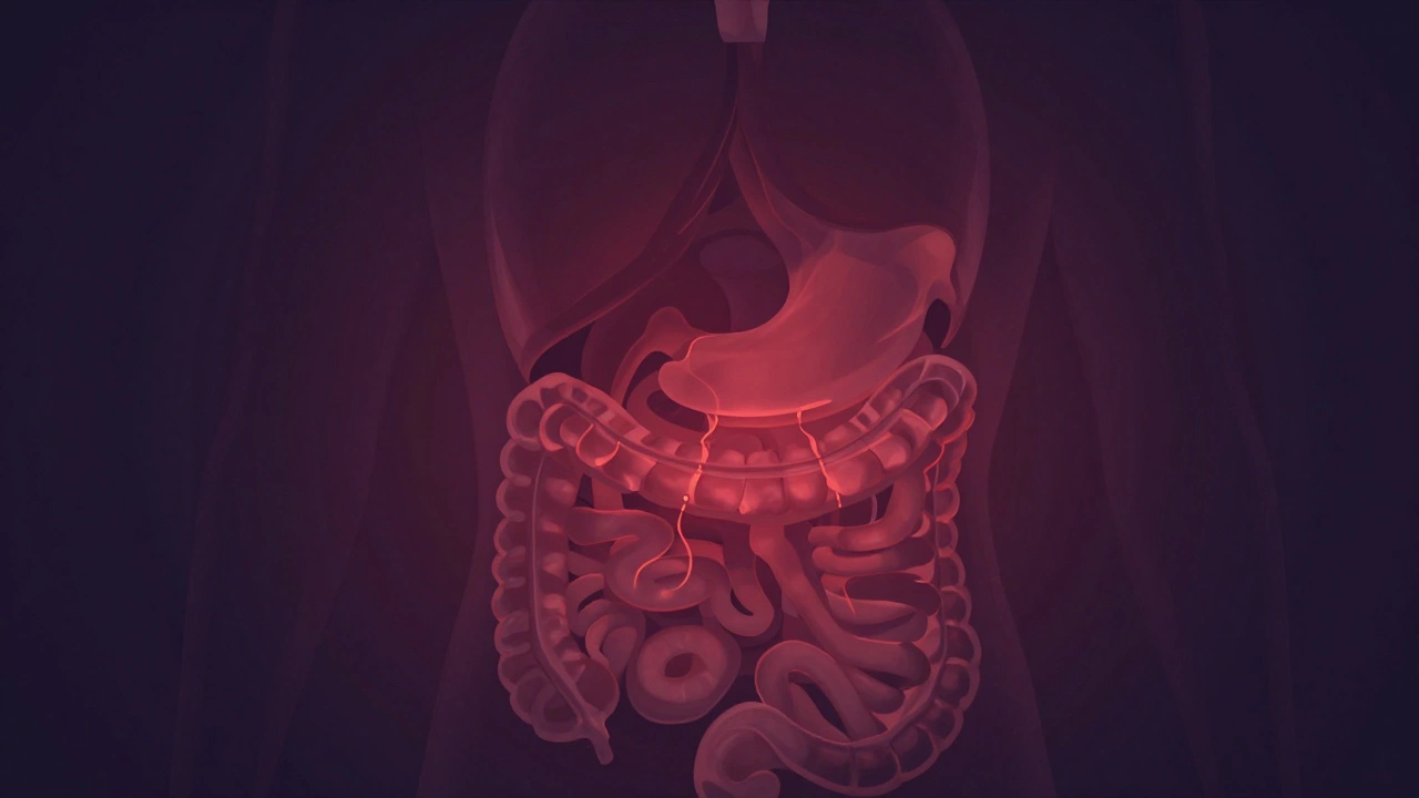 Abstract art depicting deep abdominal pain and digestive distress