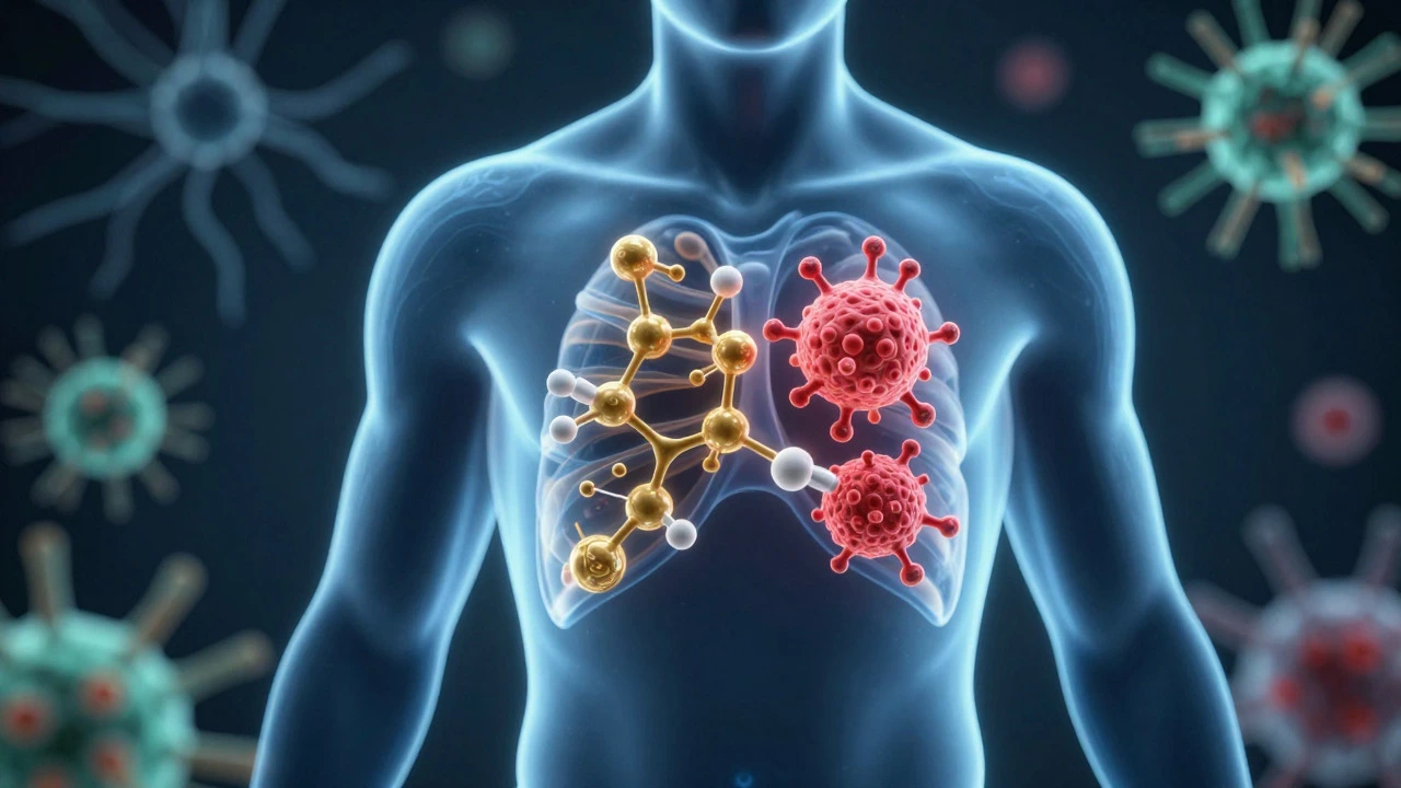 3D render of targeted therapy molecules attacking cancer cells