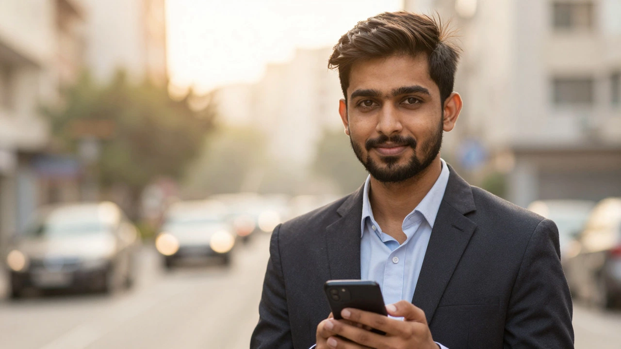 Confident young professional holding phone after booking therapy