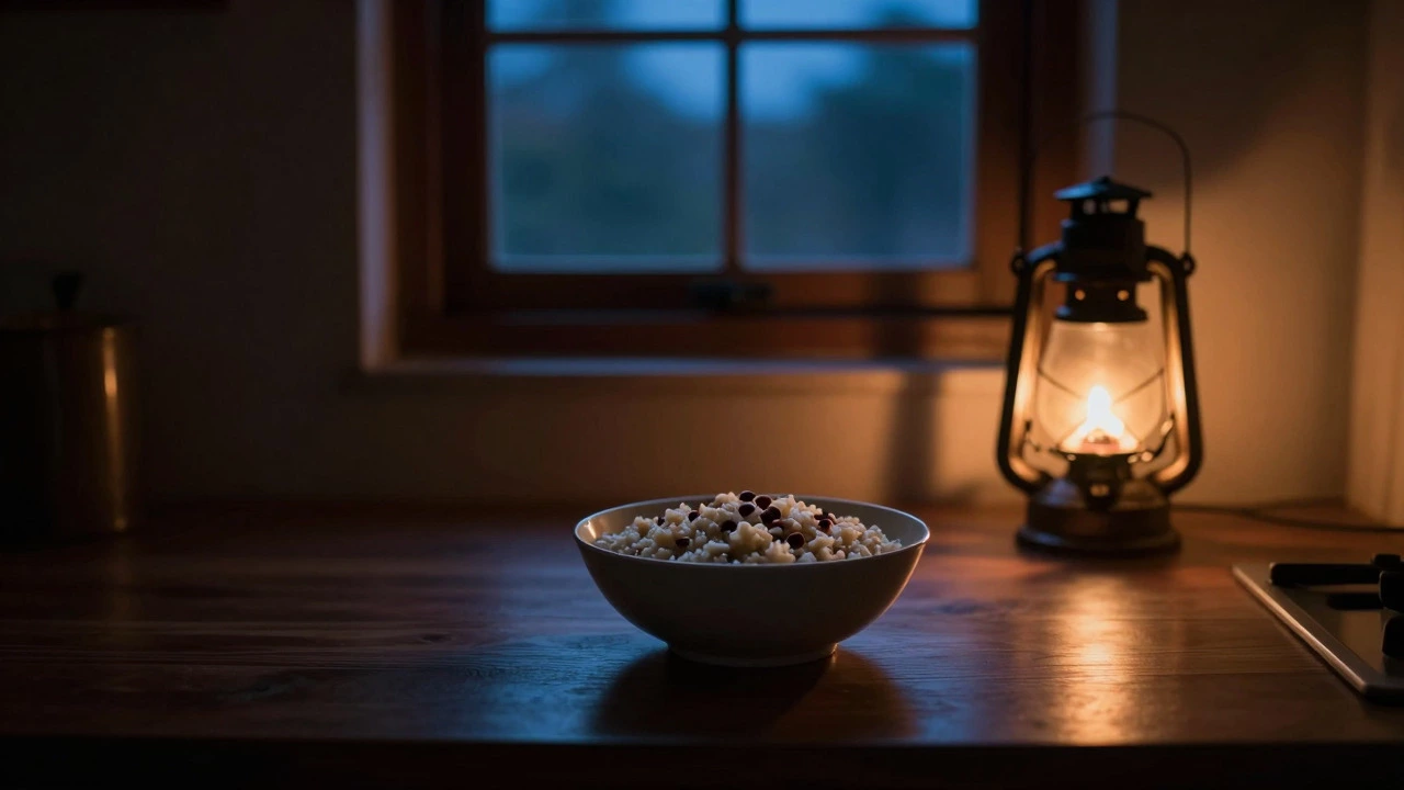 Simple dinner bowl lit by candlelight during twilight