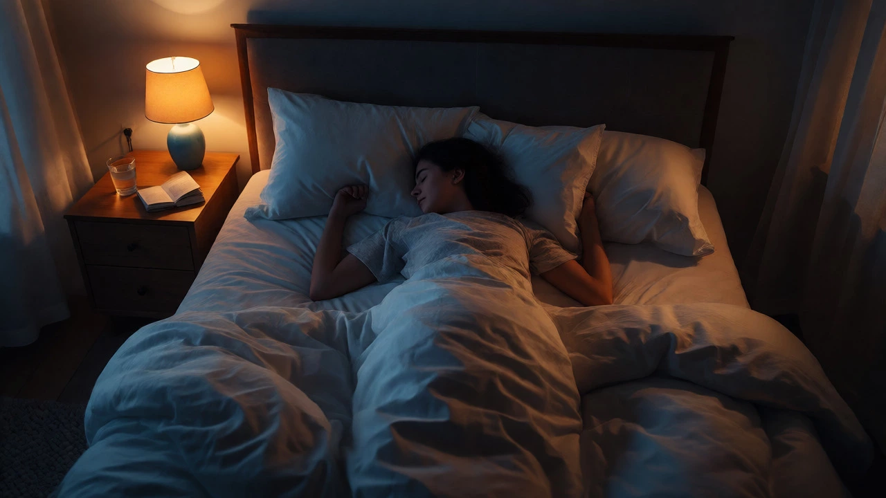 Person sleeping peacefully in a dimly lit bedroom for recovery